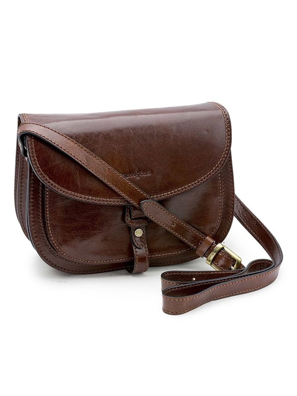 Gianni Conti Dark Brown Leather Classic Crossbody Saddle Bag Made in Italy